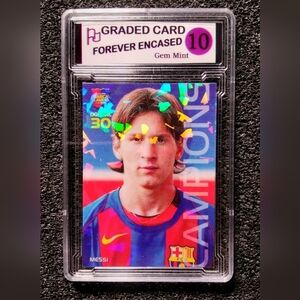 Lionel Messi Barcelona Cracked Ice Holographic Soccer Rookie Card. Graded 10 Gem